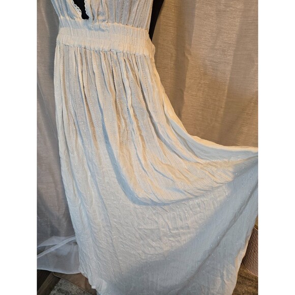 America & Beyond White Sparkle Halter Maxi Dress Lined Boho Resort Wear Size L B - Picture 7 of 8